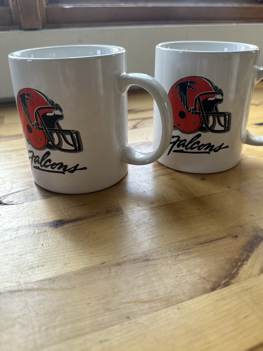 Vintage Atlanta Falcons NFL Coffee Mugs Pair Papel 1980s Retro Red Helmet Logo